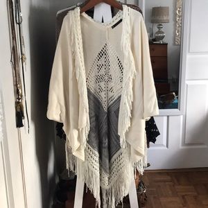 House of Harlow fringe & crochet boho cardigan